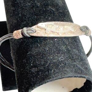Handcrafted Cord Black Leather Bracelet Fish Design Sterling Silver Men Women